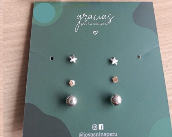 Aretes Mini Pack x 3 pegados
